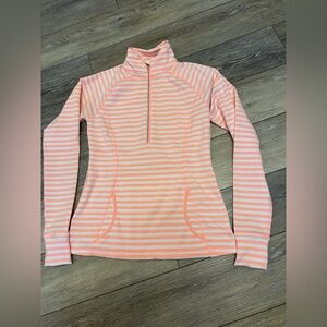 Lucy Coral and White Striped Half Zip Long Activewear Top